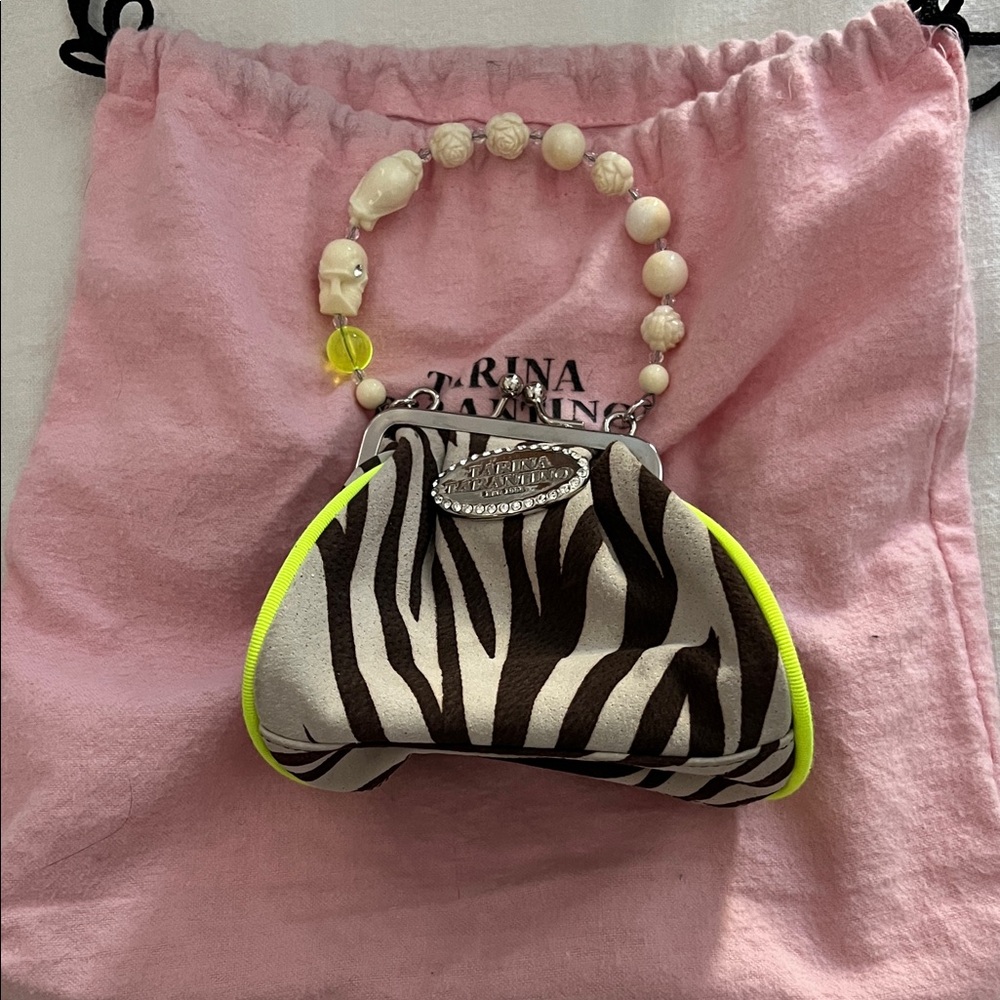 Tarina Tarantino RARE Zebra Print Handbag with Skull Beaded Handle